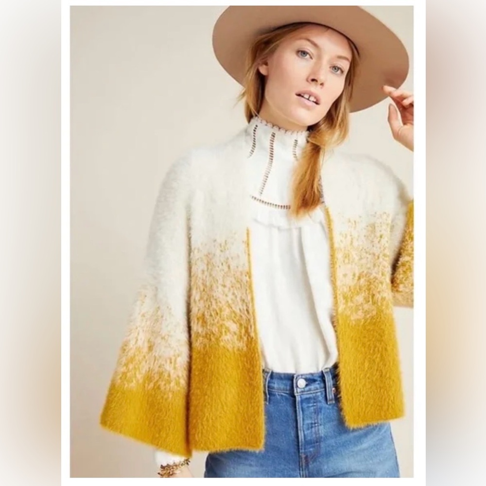 Anthropologie Akemi + Kin Senna Eyelash Open Front Mustard Cardigan